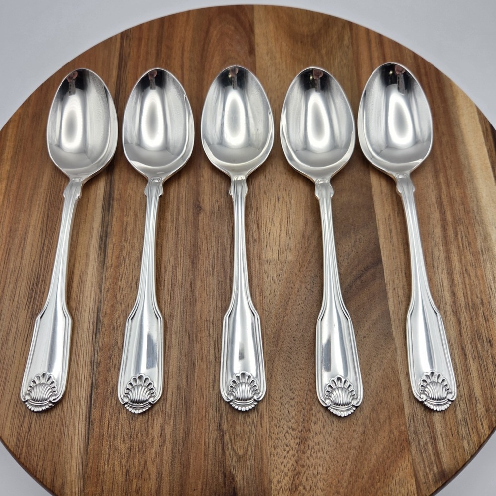 Set Of 5 Oneida Community Silverplate Silver Shell Soup Spoons